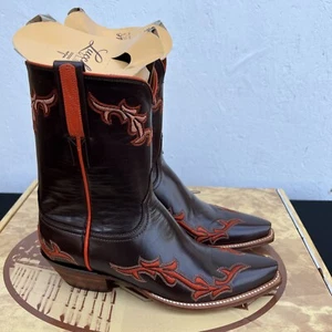 Lucchese Classics Women’s 7.5 Western Cowboy Boots Orange Stitched Brown NIB - Picture 1 of 12