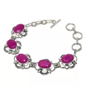 Ruby Gemstone 925 Sterling Silver Bracelet 7-8" h193 - Picture 1 of 5