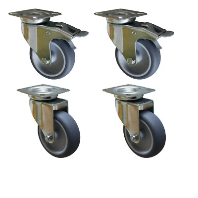 STRICKER-ROLLEN Set 75 mm Apparaterollen Möbelrollen Lenkrollen Transportrollen TPE Gummi