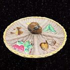 Vintage Ceramic Japan Divided Serving Dish Platter w Mushroom 10”D 1”T Pottery