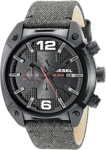 Diesel DZ4373 Overflow Black Chrono Dial Gray Jeans Leather Strap Mens Watch - Picture 1 of 2