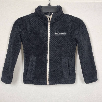 Columbia Girls XS Black Fuzzy Fleece Zip Jacket Warm Soft - Image 1 of 4