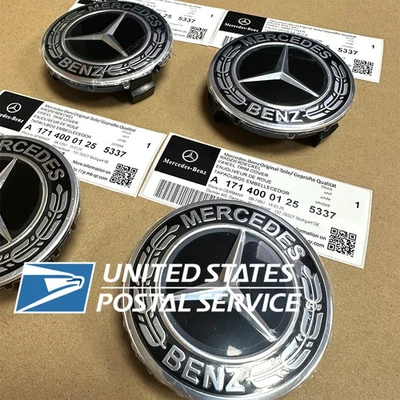 4 peças tampas de cubo central de roda de grinalda preta genuína Benz 75mm A 171 400 01 25 5337 - Imagem 1 de 4