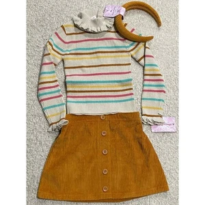 NWT Tommy Bahama Girls Sz XS (4) Sweater Corduroy Skirt and Headband Multicolor - Picture 1 of 9