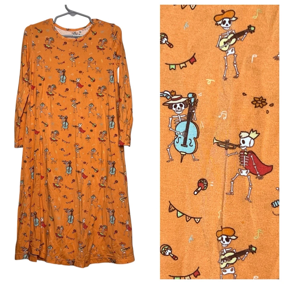 Bellabu Bear Nightgown Girls Size 6Y Orange Long Sleeve Halloween Skeleton - Image 1 of 4