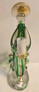 MURANO Candle Holder ANGEL Striped Green Faux Gold FLECKS GLASS Italy Stickered - Picture 1 of 13