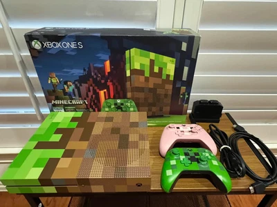 Xbox One S 1TB Minecraft Console Limited Edition and Controllers/Accessories - Image 1 of 4