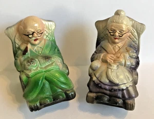 Oma & Opa Schaukelstuhl Salz & Pfefferstreuer 3" grün & lila Vintage - Bild 1 von 12