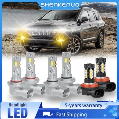 For Jeep Compass 2012-2017 6x LED Headlight High/Low Beam+Yellow Fog Light Bulbs - Image 1 of 4