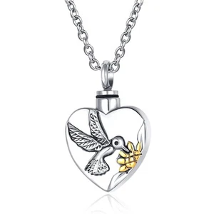 Hummingbird Urn Necklace for Human Pet Ashes Heart Cremation Keepsake Memoria... - Picture 1 of 6