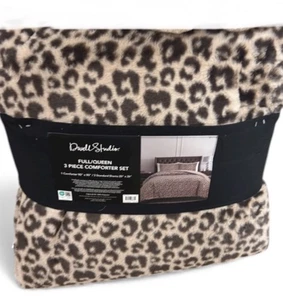 "Juego completo de edredón Dwell Studio marrón y negro con estampado de leopardo/reina 90""x90""" - Imagen 1 de 2