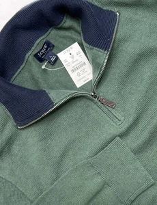 New J. Crew Mens Size L Cotton 1/4 Zip Mock Neck Sweater Green $98 NWT - Picture 1 of 7