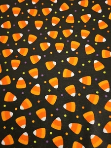 4 YARDS 8" HALLOWEEN CANDY CORN ORANGE WHITE BLACK FLANNEL FABRIC SEWING QUILT - Picture 1 of 4