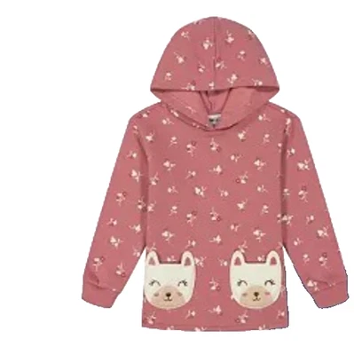 Kids Headquarters Toddler Printed Fleece Kitty Pocket Hooded Tunic-Dusty Rose-4T - Image 1 of 2