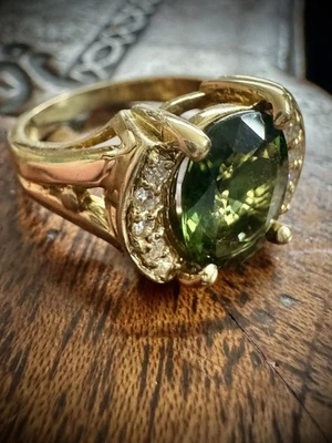 18K 7,93 г 2,5 карата овальный турмалин бриллиант MCM винтажный Gala кольцо размер 7 - Изображение 1 из 4