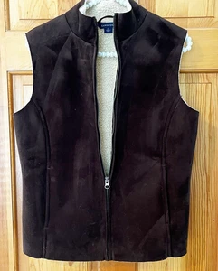 Lands' End Womens Brown Vest Sz 2-4 Faux Suede Sherpa Shearling Western Biker - Picture 1 of 10