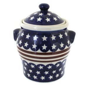 Blue Rose Polish Pottery Stars & Stripes Large Canister - Picture 1 of 1
