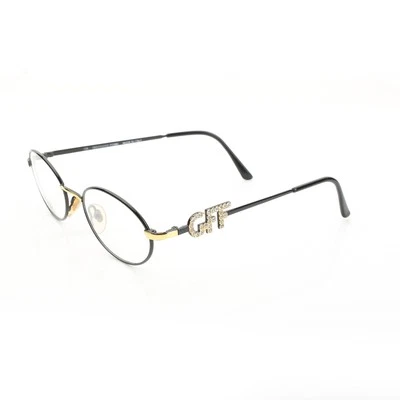 Óculos oval preto assinatura cristal anos 90 Gianfranco Ferre - Imagem 1 de 3