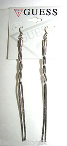 NEW-GUESS SILVER TONE TWISTED DOUBLE STRAND WOMENS LONG EARRINGS w/TAG - Picture 1 of 2