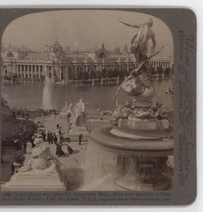 Grand Basin & Electricity Building Feria Mundial de San Luis MO Stereoview 1904 - Imagen 1 de 4