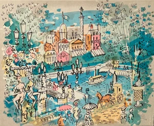 VTG Le Pont Paris France Cobelle Signed Number 258/500 COA Watercolor Lithograph - Picture 1 of 18