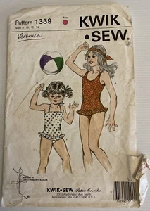Kwik Sew 1339 Vintage 80s Sewing Pattern Sizes: 8-10-12-14 Girls' Swimsuits - Picture 1 of 6
