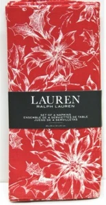 Set / 4 Ralph Lauren Cotton Holiday Poinsettia Holly rot weiß - NEU - Bild 1 von 1