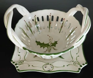 RCCL Ceramica Natale Agrifoglio Cesto Ciotola e Piatto 6,77"& 7,5"x7,5" dal Portogallo - Foto 1 di 23