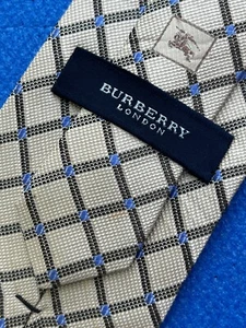 Authentic BURBERRY LONDON Pointed Plaids Design On Beige 100% Silk Necktie Tie - Picture 1 of 14