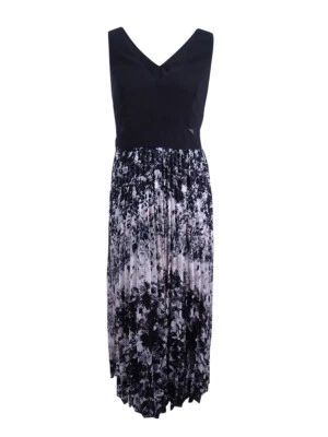 Xscape Women's Plus Size Printed Pleated Chiffon Gown (14W, Black/White/Pink) - Image 1 of 2