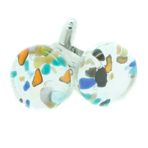 Murano Vetro Gemelli Circolare Argento Arancione Multi Venice Matrimonio Fatto A - Foto 1 di 8