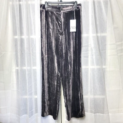 Pantalón Zara Terciopelo Aplastado Pierna Recta Tiro Alto Gris Carbón Talla M Boho Foto 1 de 4