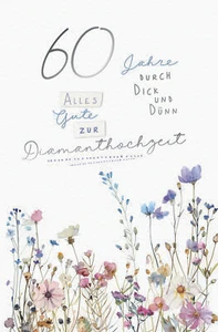Diamanthochzeit 60. Hochzeitstag Karte mit Briefumschlag Blumen mit Silberfolie - Bild 1 von 1