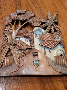 Honduran Hand Carved Wood Wall Hanging Village - Picture 1 of 8