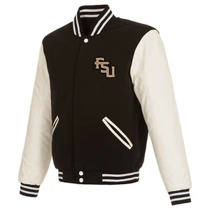 College Florida State Wende Fleece Jacke Kunstleder Ärmel 2 vorne Logo - Bild 1 von 5