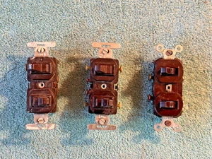 Lot of 3 Vintage Brown 3 Way Toggle Switches Eagle Slater - Picture 1 of 15