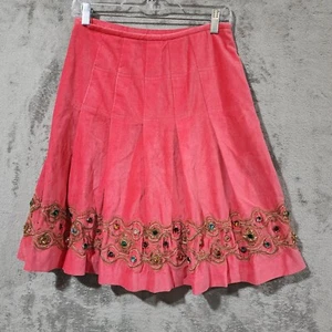 Etcetera Womens Skirt Pink 2 Midi Velvet Pleated Gold Soutache Beads Side Zip - Picture 1 of 13
