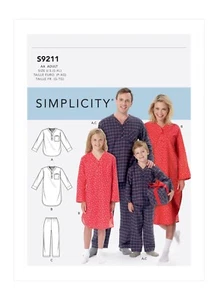 SIMPLICITY 9211 CHILDS & ADULT TOP PANTS SHORTS Pattern Size S-XL PYJAMAS - Foto 1 di 3
