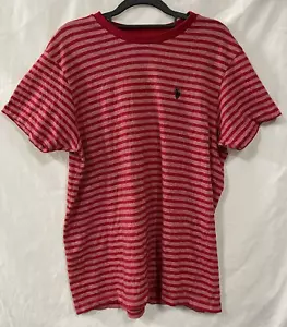 US Polo Assn Mens Red Cotton Striped Casual Polo Shirt Top Size Large - Picture 1 of 11