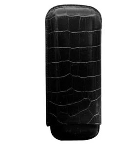 MARTIN WESS CROCO BLACK GOATSKIN / COWHIDE LEATHER 2 GIGANTE CIGAR CASE * NEW* - Picture 1 of 1