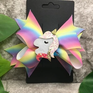 Handmade 4" Alligator Clip Layered Stacked Bow Unicorn Grosgrain Ribbon 616 - Picture 1 of 2