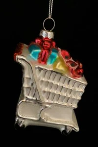 MUNDGEBLASENES GLAS EINKAUFSWAGEN ~ LEBENSMITTEL ~ WEIHNACHTSSCHMUCK ~ GLITZER ~ NEU MIT ETIKETT - Bild 1 von 4