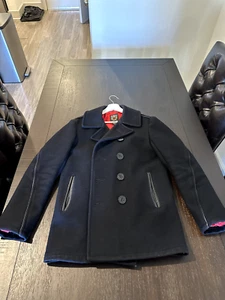 Schott Bross 740C Mens Leather Trim Wool PeaCoat Jacket Size 36 - Picture 1 of 14