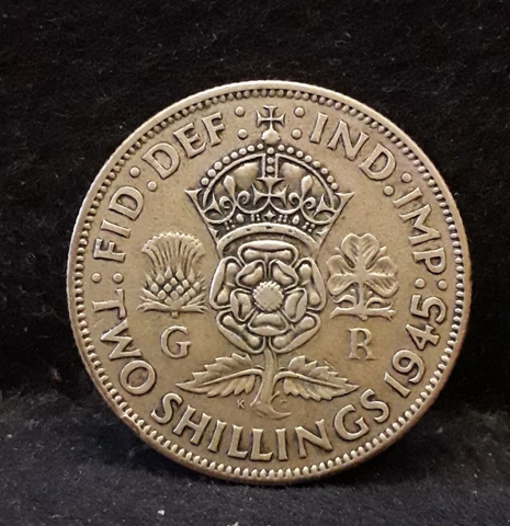 1945 Great Britain silver florin (2 shillings), George VI, KM-855 (GB10) Cover