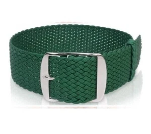 GREEN PERLON WATCH STRAP EASY FIT STRONG WOVEN NYLON VEGAN ANTI-ALLERGY WASHABLE - Picture 1 of 1