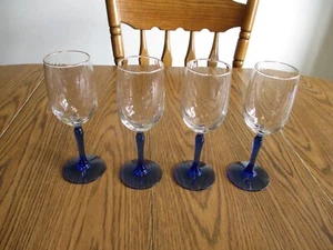 4 Pc Lenox Crystal Wine Glass Cobalt Blue Stem Dual Swag Draped Gold Rim 8” - Picture 1 of 6