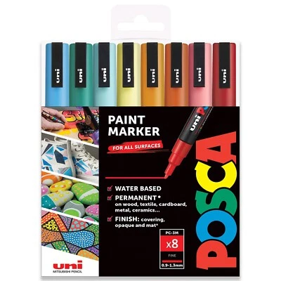 POSCA PC-3M Paint Marker Kunststifte - 0,9-1,3 mm - Sommertöne - 8 Stifte - Geschenkbox