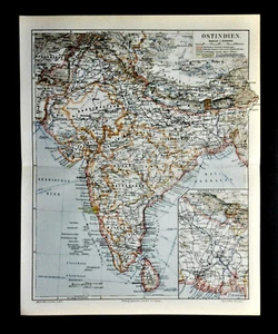 1898 Ancient Geo-Topographic: MAP OF THE ORIENTAL INDIES - OSTINDIAN..MEYERS - Picture 1 of 1