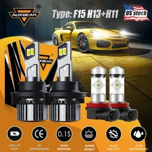 AUXBEAM H13 Canbus LED Headlight High Low Beam & H11 Fog Light Bulbs Combo Kits - Picture 1 of 12