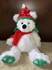 Ty Classic White Bear Red Green Hat Scarf Holiday Winter Fluffy EUC